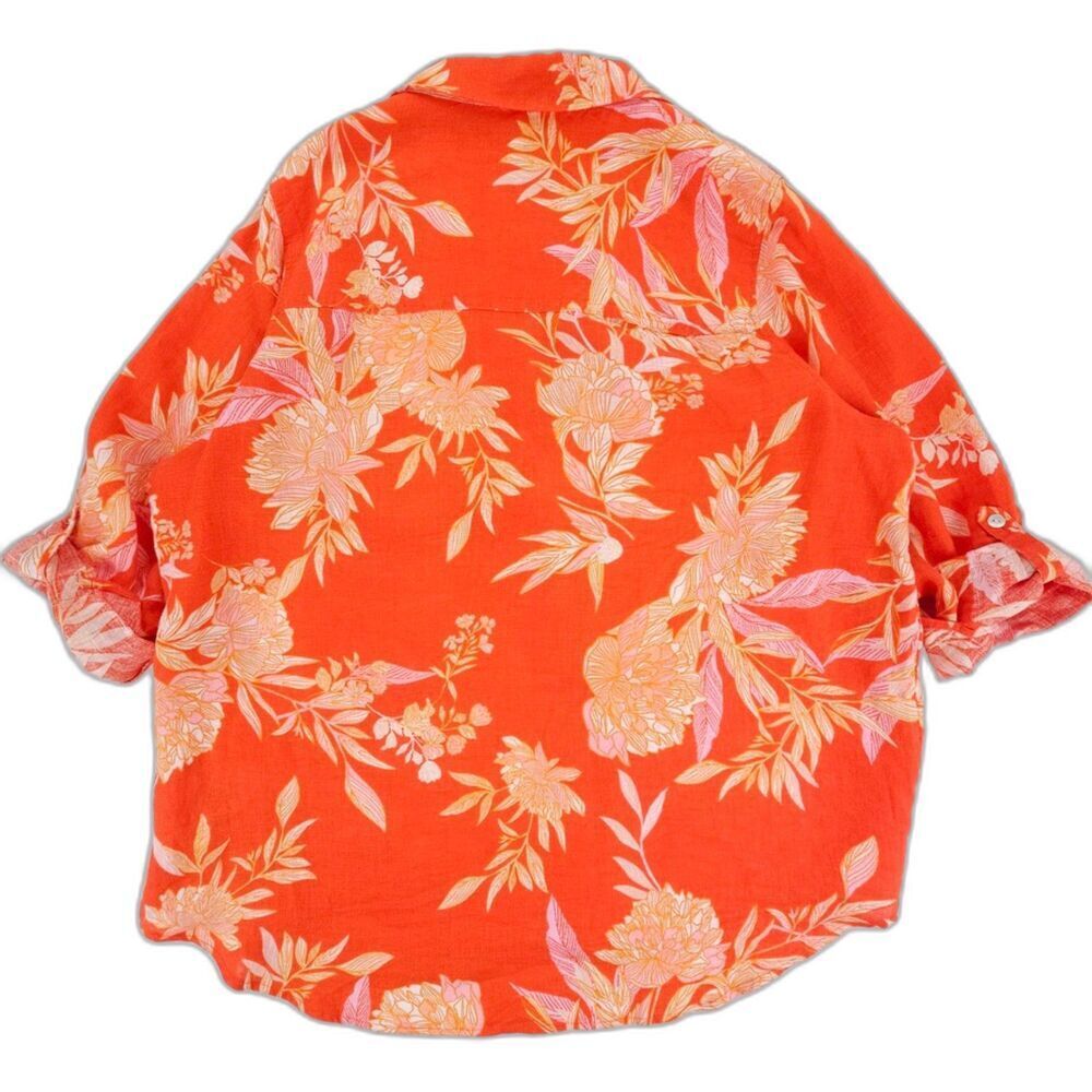 NEW Cynthia Rowley 100% Linen Button Down Shirt Hawaiian Floral Resort Coastal - Picture 7 of 7